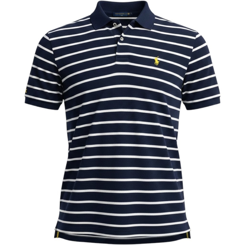 RLX Polo Shirt Mens XL Navy Blue Striped Short Sleeve Golf Pony Logo